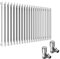 ELEGANT Traditional Cast Iron Style 2 Column Horizontal Central Heating Double Bar Colosseum Designer Radiators White 600 x 988 mm with Valves Chrome