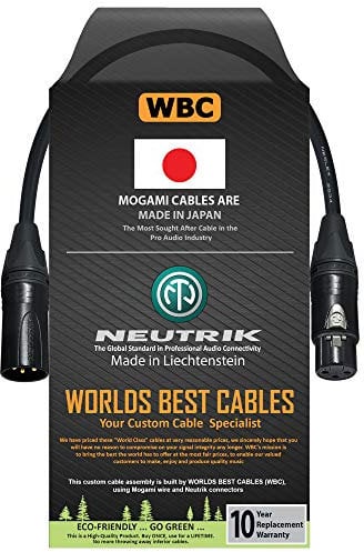 WORLDS BEST CABLES 15 CM – Quad Balanced Microphone Cable CUSTOM MADE using Mogami 2534 wire and Neutrik NC3MXX-B Male & NC3FXX-B Female XLR Plugs.
