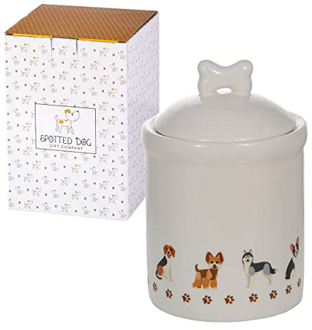 SPOTTED DOG GIFT COMPANY - Keramik-Vorratsdose mit Deckel - Aufbewahrungsdose für die Küche - Geschenk für Hundeliebhaber - Weiß mit Hunde-Motiven