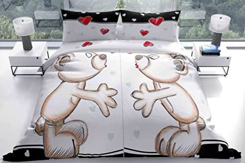 Leonado Vicenti Bettwäsche Microfaser Partner 135x200 4teilig Herz Mr&Mrs Bärchen Schlafzimmer Pärchen mit Reißverschluss