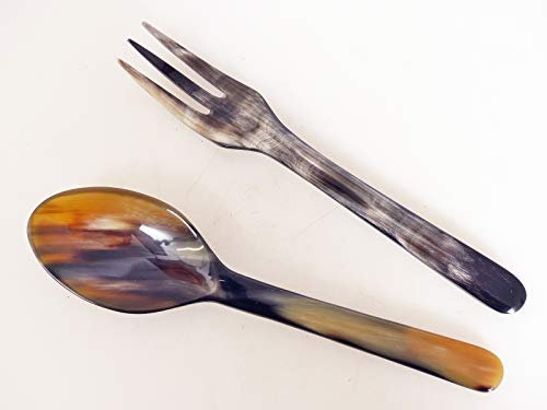 Horn Salatbesteck Classic klein 16 cm, Hornbesteck Salatbesteck echt Rinderhorn Naturware Fair Handel Öko Produkt