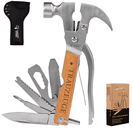 Hammer Multitool, 10-teiliges Multifunktionswerkzeug mit Gravur Trauzeuge, Aus Edelstahl, Outdoor Taschenwerkzeug