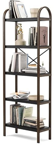 Umbra Bellwood Freistehendes Regal mit 5 Ablagen, Modernes Standregal aus Bugholz, Schwarz/Walnuss, Einheitsgrösse