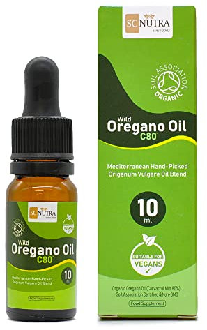 Organic Wild Oregano Oil C80 10ml (70 Servings) - 83%+ Carvacrol & Low Thymol Levels - UK Soil Association Approved - SC Nutra/Sweet Cures
