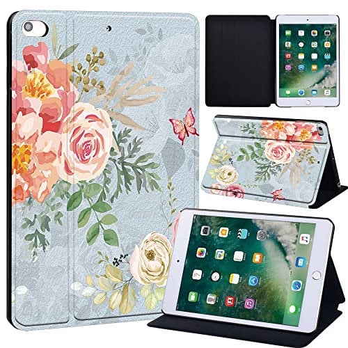 Paint Printed FINDING CASE Fit Apple iPad Mini 4/5 Tablet - Printed PU Flip Leather Smart Lightweight Shell Stand Cover Case for iPad Mini 4 Mini 5 (vintage floral paint)