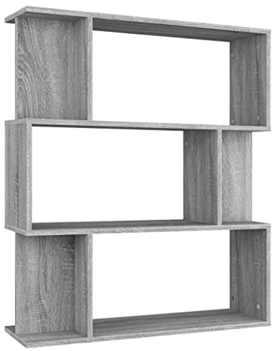vidaXL Bücherregal Raumteiler Standregal Aktenregal Büroregal Raumtrenner Regal Aufbewahrungregal Grau Sonoma 80x24x96cm Holzwerkstoff