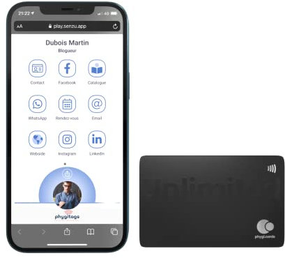 Phygi.cards – Carte NFC & QR Code - Fiche Contact, Réseaux Sociaux, Site Web, PDF - Compatible iOS & Android