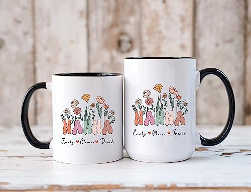 Nanna Mug With Grandkids Names, Personalised Nanna Mug, Custom Nanna Mug, Floral Name Mug, New Nanna Gift, Gift Wildflower Mug, White Cups 11oz