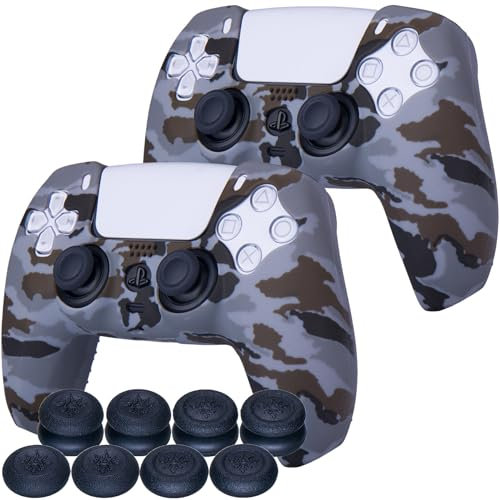 9CDeer Lot de 2 coques de protection en silicone pour manette PS5 Motif camouflage Gris
