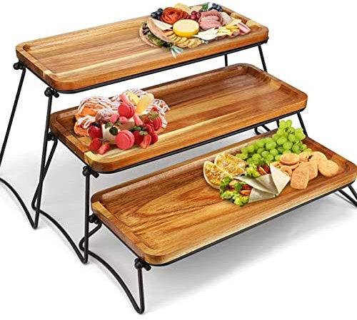 Soporte para Servir De 3 Niveles, Bandeja De Madera para Servir Cenas, Bandeja Grande con Niveles para Servir, Platos para Aperitivos, Aperitivos, Frutas, Tazas, Pasteles Y Postres(Madera)