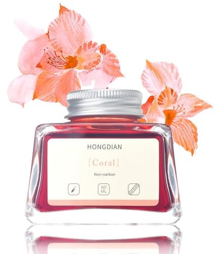 Hongdian Fountain Pen Bottled Ink Coral Color, 60ml Non Carbon Inkwell Bottle, Artist Calligraphy Ink