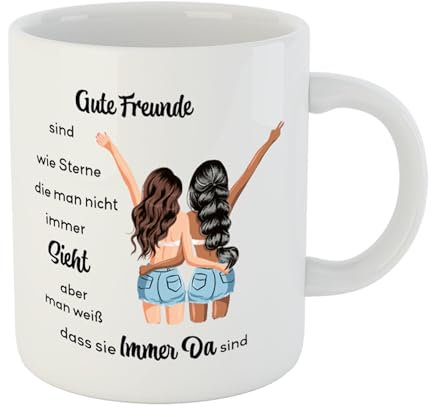 Tassensachen Freunschafts Tasse mit Spruch - Gute Freunde sind wie Sterne - Kaffeetasse Teetasse aus Keramik in Weiß - ca. 330 ml spülmaschinengeeignet - Geschenkidee für die besten Freunde