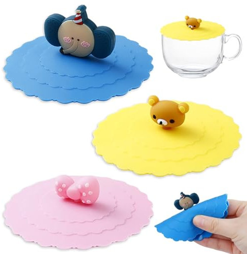 Animal Silicone Glass Cup Covers, 3 Pcs Food-grade Reusable Anti-dust Cup Covers for Drinks, Cute Animal Shape Creative Round Corrugated Cup Cover