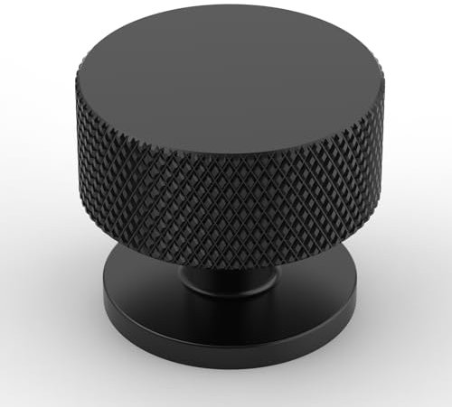 Amerdeco 10 Pack Matte Black Cabinet Knobs Single Hole Cabinet Pulls 1.2 Inch Diameter Round Drawer Knobs and Pulls for Bathroom Cabinets AM006