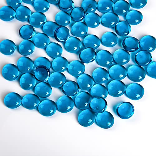 Hisredsun 13-16mm 750 pcs Small Glass Pebbles, 4 lbs Flat Marble Beads,Vase Filler Stones Fire Glass Pebbles Artificial Gemstones Decorative Glass Stones for Aquarium, Flowerpot, Landscaping