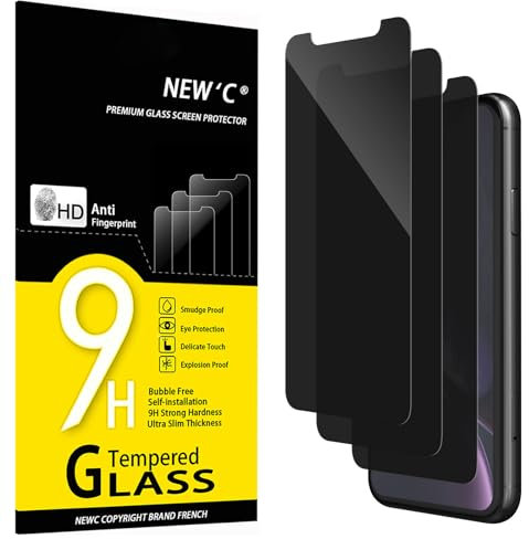 NEW'C 3 Piezas, Protector pantalla privacidad para iPhone 11, iPhone XR, Ángulo de Privacidad 35 Grados Equilibrado con Protección Ocular, Dureza Ultra Duradera 9H, Sin Burbujas