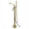Robinet Sur Pied Pour Baignoire Cascade, Mitigeur Baignoire Ilot, Robinet De Baignoire Avec Douchette，2 Modes De Poignée Autoportante Robinet Sur Pied Baignoire Ilot (or brosse-B)