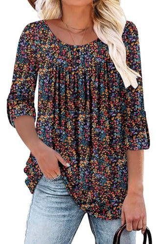CHICZONE Lady Round Neck Top Long Sleeve Buttons Up Tunic for Women Casual T-Shirts Henley Shirt