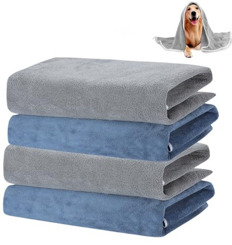TAIYUNWEI Super saugfähige Mikrofaser-Haustierhandtücher, 100 x 70 cm, schnell trocknend, superweich, hochwertige Haustierhandtücher, Maschinenwäsche und Trocknen, 4 Stück, ideal für Hunde, Katzen und