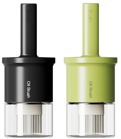 YARRAMATE 2pcs Botella dispensadora de aceite con cepillo resistente al calor, dispensador de aceite de vidrio para cocina, recipiente de aceite de silicona para untar (Negro Y Verde)