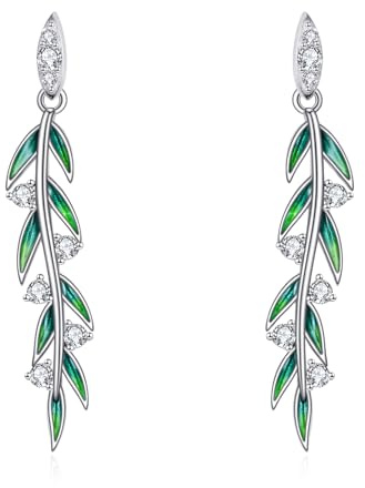 KZX Olivenzweig-Blatt-Ohrringe Sterling Silber Zirkonia Olivenzweig-Blatt Hängeohrringe Schmuck für Frauen