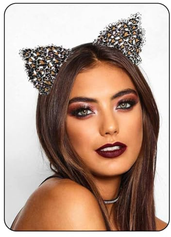 GTYARYUA Katzen Ohren Haarreif mit Spitze, Leopardenmuster - Damen, Erwachsene, Halloween, Karneval, Cosplay, Party, Maskerade