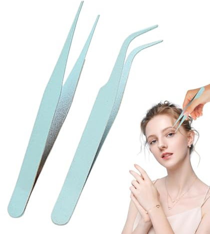 Lot de 2 pinces à épiler pointues en acier | Kit de pinces autocollantes en acier | Pinces droites incurvées | Pinces autocollantes pour scrapbooking | Pince à épiler coudée droite en acier inoxydable