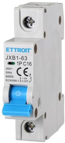 Interruttore magnetotermico 1P, occupa 1 modulo, 220V 230V, 16A C16, curva C, 6KA 6000A