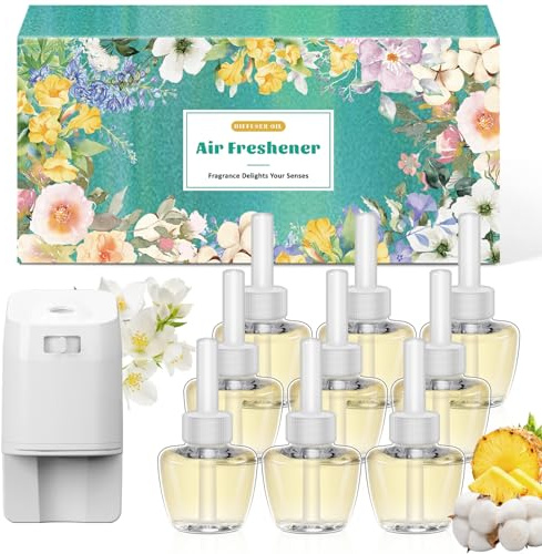 SCENTORINI Plug In Air Fresheners Refills with 1 Electrical Plug in Kit, Suitable for Air Wick & Glade, 3 Fragrance Hawaiian, Jasmine, Cotton, Air Freshener Refills, 9+1 Packs