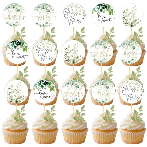 25 PCS Greenery Bridal Shower Cupcake Toppers Salbei grün Braut zu sein Cupcake Picks für Frauen Hochzeit Verlobung Braut Bachelorette Party