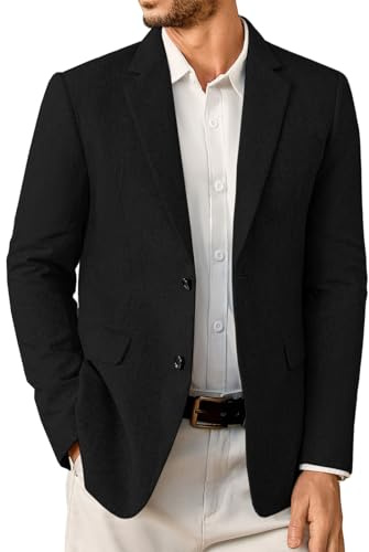Elainone Blazers for Men UK 2 Button Slim Fit Lightweight Blazer Jackets Classic Formal Business Suit Casual Sports Coats Black-3XL