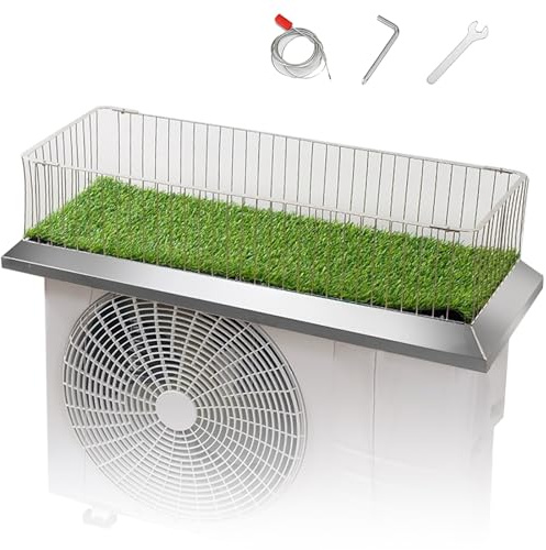 Schutzhülle Verkleidung Klimaanlage Außengerät aus Edelstahl mit Geländer und Kunstrasen – Regen- und Sonnenschutz Verkleidung Wärmepumpe(83x33CM/33x13IN)