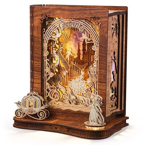 FUNPOLA Puzzle 3D LED Cendrillon – Livre-Histoire DIY en Bois avec éclairage, Cadeau créatif et décoration pour Enfants et Adultes (Cendrillon)