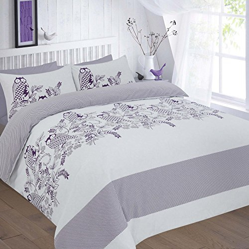 Goldstar® Owl Duvet Cover Animal Printed Bed Linen Quilt Cover Bedding Set with Pillow Case (Double, Owls Plum)