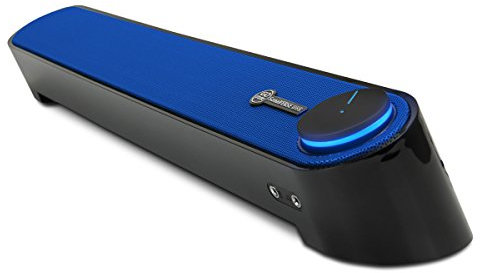 GOgroove Barra di Suono Soundbar Computer USB Altoparlante Subwoofer Passivo con Design Angolato per una Proiezione Potente del Suono, Jack da 3.5mm per Cuffie + Microfono e Controllo Volume - Blu