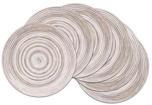 SHACOS 6er Set Platzsets Rund, Abwaschbar, Grau, Runde Tischsets Geflochtene, Hitzebeständig, Runde Platzdeckchen Abwaschbar, Schmutzabweisend, 38x38 cm