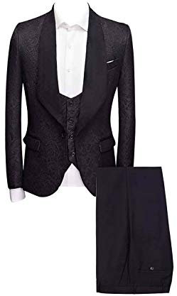 UMISS Herren Jacquard EIN Knopf 3-teiliger Anzug Business Hochzeitsfest Jacke Weste & Hose