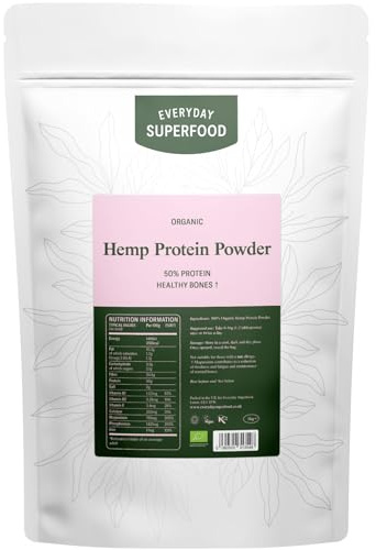 Everyday Superfood Organic Hemp Protein Powder 900g, 50% Protein Content, Raw, Cold Pressed Hemp Seeds, Vegan Protein Powders