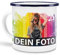 Tasse selbst individuell gestalten/Personalisierbar mit eigenem Foto Bedrucken/Fototasse/Motivtasse/Werbetasse/Firmentasse mit Logo/Emaille - groß - Rand Blau
