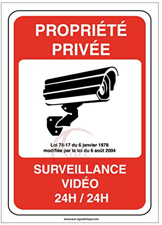 AUA SIGNALETIQUE - Autocollant Propriété privée sous surveillance vidéo 24H /24-150x210 mm, Vinyl adhésif