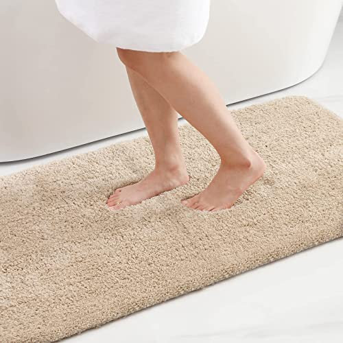 Homaxy Badezimmerteppich rutschfest Waschbar Badematte Weich Flauschig Badteppich Shaggy Hochflor Mikrofaser Badvorleger – 60 x 90 cm, Beige