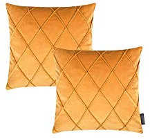 2er Set Nobless Kissenhüllen Magma ca. 40x40 cm oder 50x50 cm samtig weich kuschelig einfarbig Rautenmuster Doppelpack, Farbe Wohnen:Magma_Gold_041, Größe Kissen:50 x 50