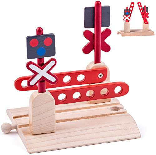 2 Stück Holz - Bahnübergange/Schranken - Ampel & Andreaskreuz - Kreuzung - für Eisenbahn/Holzeisenbahn - passend für alle Schienen-Systeme & Straßen - z..