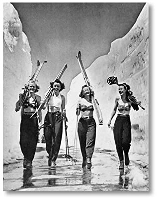 TSHAOSHUNHT Kunstdruck auf Leinwand, Vintage-Ski-Foto, Straßenlücke, Mädchen, Gemälde, Wintersport, Skifahren, Poster, Heimwanddekoration, 70 x 100 cm x 1 Stück, rahmenlos
