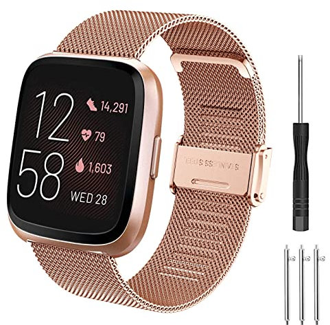 Bracelet Fitbit Universel Métal Acier Maille pour Fitbit Versa 2 - Libération Rapide pour Femmes et Hommes