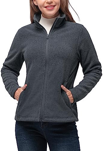 33,000ft Womens Fleece Jackets Ladies Lightweight Warm Full Zip Coat Breathable Microfleece Ladies Sweater Casual Long Sleeve, Ideal for Travelling Outdoor Sport Dark Grey M