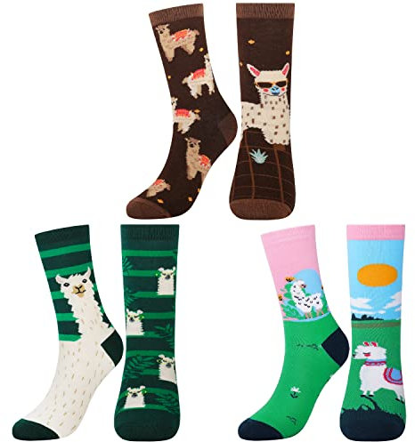 Jeasona 3 Paare Lama Socken Damen 39-42 - Lustige Alpaka Geschenk für Frauen - Witzig Baumwolle Bunt