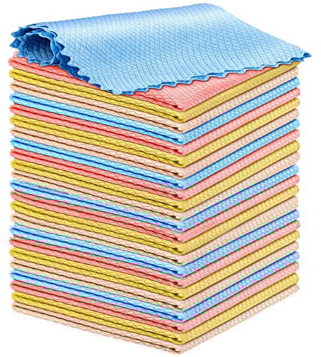 24 Pcs Fish Scale Streak Free Miracle Cleaning Cloth Easy Clean Nanoscale, Microfiber Window Mirror Glass Cleaning Cloth, Lint Free Cloth Wine Glass Polishing Towel, Reusable