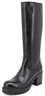 QUEEN HELENA Stivali di Pelle con Tacco Plateau Zip Laterale Casual Donna L295 (Nero, Numeric_38)