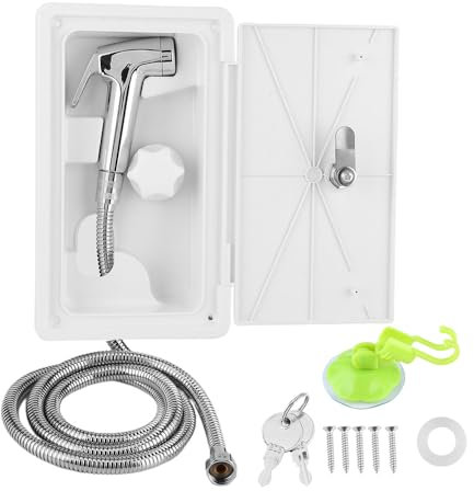 Wohnmobil Außendusche Edelstahl Tragbare Campingdusche RV Duschkabine Außendusch HeißKaltschalter mit 2 Schlüsseln Kit für Marine Boot Wohnmobil Zubehör Wohnwagen